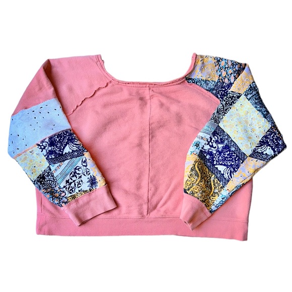 Free People Suns Out Off Shoulder Pullover Patchwork Block Print Sweatshirt XS - Picture 4 of 16